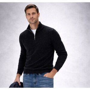 QI Cashmere Men’s Black 1/4 Zip Pullover Sweater 100% Cashmere Size M